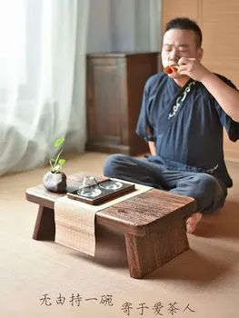 Балкон от масивно дърво, малка масичка за чай, домашен прост ретро-естествен еркерен прозорец, японски дървена масичка с татами, творчески чай маса - Изображение 1  