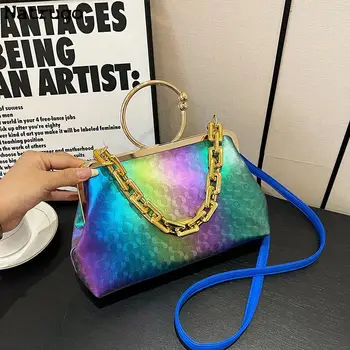 Ослепително промяна на цвета на Дамска чанта с позлатени Вечер клатч Луксозни дизайнерски чанти през рамо Банкетни чанти-незабавни посланици, със сини веригата 2023 - Изображение 1  