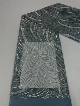 Най-новата Черна Африканска лейси плат, ръчно изработени от 3D-мъниста, френска окото лейси плат, цветна бродерия на мъниста за сватбата на шиене - Изображение 2  