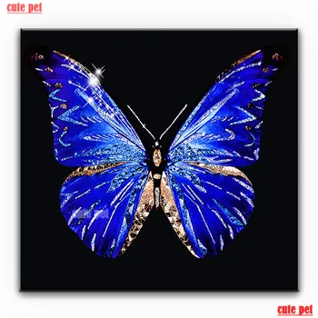 сладък домашен любимец синя пеперуда мозайка пълна кръгла, квадратна бормашина пъзел Сам диамантена живопис Бродерия на кръстат бод изкуството за домашен интериор - Изображение 1  