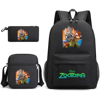 3шт Disney Zootopia Джуди Ник Раници за тийнейджъри, Училищни чанти, молив случай, чанти през рамо, Комплекти за училищни чанти за момчета и момичета - Изображение 1  