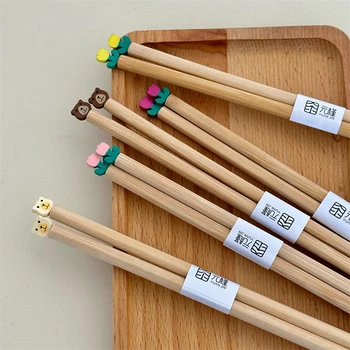 Китайските пръчици за хранене с цветен модел на мечка Kawai, Сладък Японски Корейски пръчици за суши за деца, прибори за хранене за възрастни, кухненски принадлежности - Изображение 1  