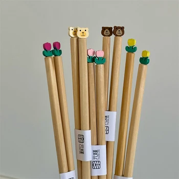 Китайските пръчици за хранене с цветен модел на мечка Kawai, Сладък Японски Корейски пръчици за суши за деца, прибори за хранене за възрастни, кухненски принадлежности - Изображение 2  