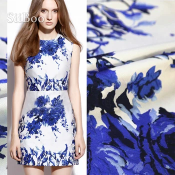 Европейската елегантна синя посочен жаккардовая плат с цветен модел в европейски стил за пролетно лятна рокля чонсам ролки плат stoffen SP6071 - Изображение 1  