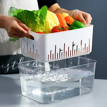 Двупластова прозрачната дренажна кошница, многофункционална кутия за измиване на зеленчуци и консервиране на плодове за домашни любимци - Изображение 1  
