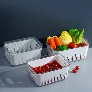 Двупластова прозрачната дренажна кошница, многофункционална кутия за измиване на зеленчуци и консервиране на плодове за домашни любимци - Изображение 2  