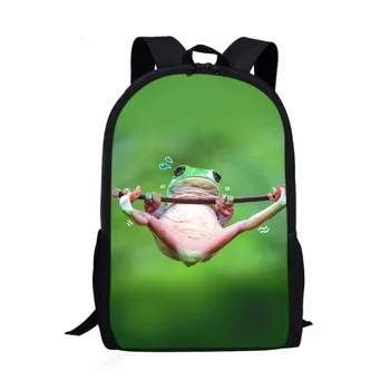 Зелена Жаба С шарени животни, Училищна чанта за студенти, Всекидневни раница за тийнейджъри, Чанта за книги за момчета и момичета, раница за съхранение при пътуване - Изображение 1  
