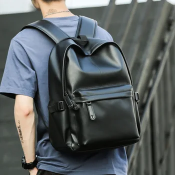 Нов модерен мъжки раница от изкуствена кожа, водоустойчив ежедневни училищна пътна бизнес чанта за лаптоп, многофункционална чанта - Изображение 1  