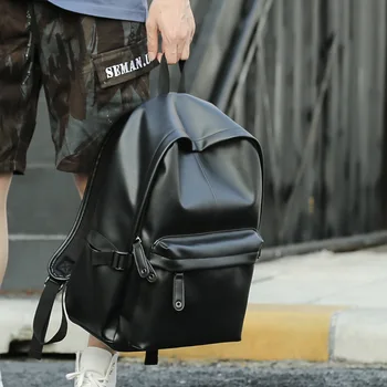 Нов модерен мъжки раница от изкуствена кожа, водоустойчив ежедневни училищна пътна бизнес чанта за лаптоп, многофункционална чанта - Изображение 2  