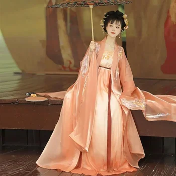 Женствена рокля Hanfu, традиционен китайски cosplay, костюм на Фея, Стара бродерия, Рокля Hanfu за парти в чест на рождения ден, Жълто, плюс размер XL - Изображение 2  