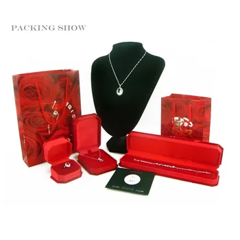 Червена/черна кутия за показване на бижута с огърлица, Квадратна кадифе кутия, папийонка за висулки и колиета, подаръчни кутии, опаковки - Изображение 1  