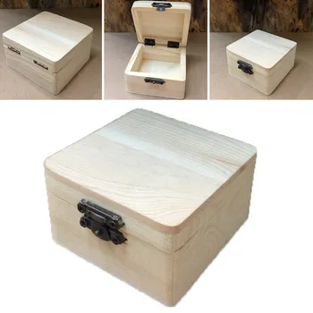 Малки кутийки от естествено дърво, обикновена дървена кутия за съхранение с капак, с Квадратно гредата на панти, Гладка повърхност, Подарък кутия, дървена пръстен, титуляр - Изображение 1  