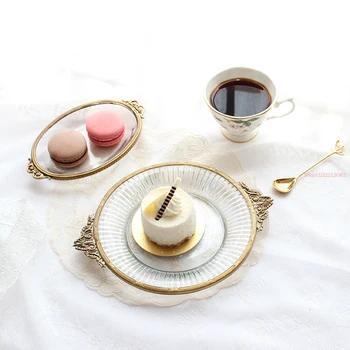 Френското Латунное огледало, Декоративна чиния за хранене, ретро Медни ленти, Стъклена тава, посуда и прибори за следобеден чай, Кондитерское ястие, чинии за закуски, торти - Изображение 1  