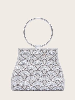 Банкетная Сватбената чанта модна чанта от сребро и изкуствена кожа ръчна изработка с диамант на веригата за жени - Изображение 1  