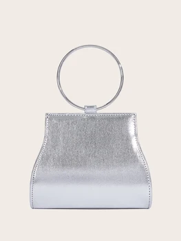 Банкетная Сватбената чанта модна чанта от сребро и изкуствена кожа ръчна изработка с диамант на веригата за жени - Изображение 2  