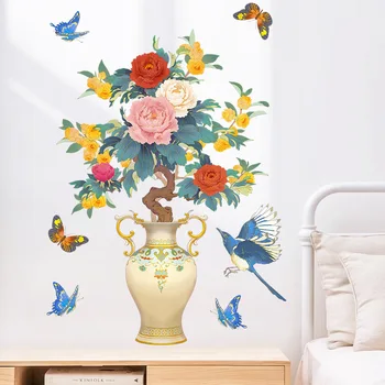 3D Ваза С Пионом Стикери За Стена от Цветя Домашен Офис Декор Тийнейджърката Спалня Етикети за направи си САМ Мебели Самозалепващи Голяма Фреска - Изображение 1  