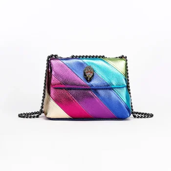 Дамска чанта за през рамото на Kurt Geiger, чанта среден размер в стил мозайка рейнбоу цвят, новост 2024 г., модни чанти през рамо от изкуствена кожа, новост в - Изображение 1  