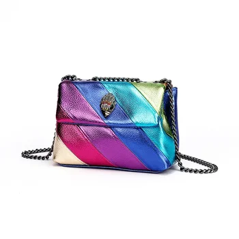 Дамска чанта за през рамото на Kurt Geiger, чанта среден размер в стил мозайка рейнбоу цвят, новост 2024 г., модни чанти през рамо от изкуствена кожа, новост в - Изображение 2  