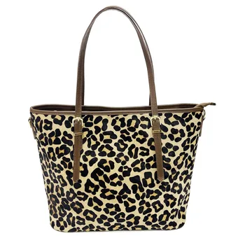 Чанта-тоут от кожа с леопардовым принтом и конски косъм, модерна чанта през рамо за крайградски пътувания, портмонета и чанти - Изображение 1  