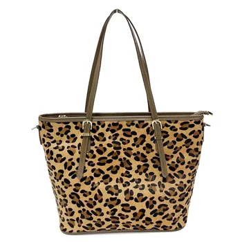 Чанта-тоут от кожа с леопардовым принтом и конски косъм, модерна чанта през рамо за крайградски пътувания, портмонета и чанти - Изображение 2  