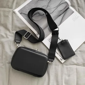 Дамски чанта през рамо Студентски 2023, черна чанта през рамо от изкуствена кожа, универсални модни преносими ежедневни чанти с чантата за монети - Изображение 2  