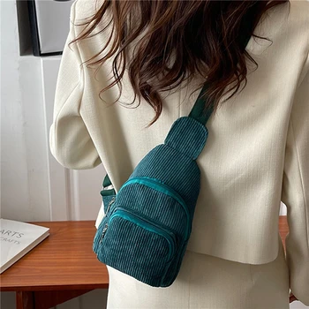 Нов женски гърдите пакет 2023, чанти за жени, дамски чанти-слинги, нагрудная чанта през рамо, ежедневни дамски вельветовая чанта-месинджър - Изображение 2  
