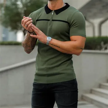 НОВА мъжки спортни дрехи с отложным яка тениска за фитнес, риза с къс ръкав, за джогинг, тънка лятна дишаща мъжка тениска за фитнес зала - Изображение 1  