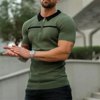НОВА мъжки спортни дрехи с отложным яка тениска за фитнес, риза с къс ръкав, за джогинг, тънка лятна дишаща мъжка тениска за фитнес зала - Изображение 2  