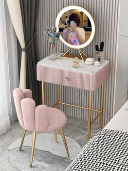 Мрамор скрин Nordic 40/50 см, луксозен модерен минималистичен тоалетка за спалня, тоалетка с огледало в стил Ins с огледало и cd-диск - Изображение 1  