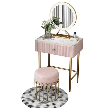 Мрамор скрин Nordic 40/50 см, луксозен модерен минималистичен тоалетка за спалня, тоалетка с огледало в стил Ins с огледало и cd-диск - Изображение 2  