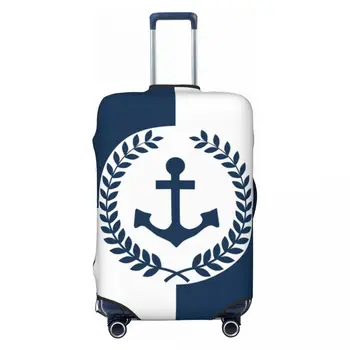 Модерен бял, тъмно синьо защитен калъф за багаж с морска котва, миещи се калъфи за пътни куфари - Изображение 1  