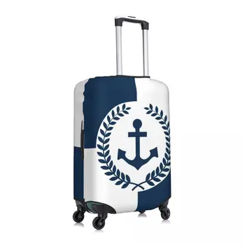 Модерен бял, тъмно синьо защитен калъф за багаж с морска котва, миещи се калъфи за пътни куфари - Изображение 2  