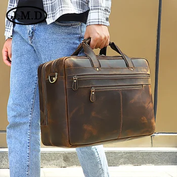 кожена мъжка чанта Crazy horse, кожен портфейл през рамо, 17-инчовата чанта за компютърните файлове - Изображение 2  