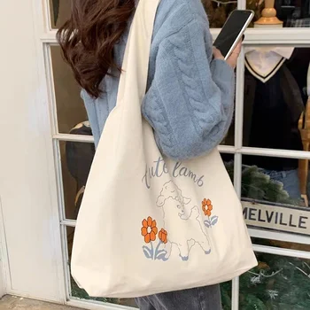 Дамски парусиновая чанта Kawaii с принтом хубаво агне, чанта през рамо, по-голямата голям чанта през рамото си, ежедневието е чантата за пазаруване - Изображение 1  
