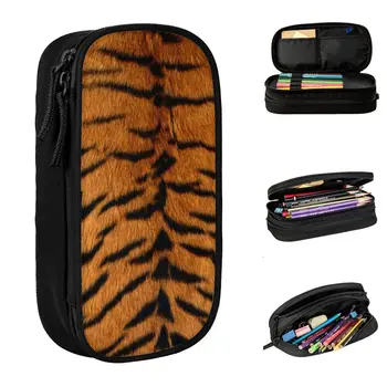 Пеналы с изкуствен принтом сибирски тигър, забавна текстура на кожата на животното, bag-държач за химикалки, голям капацитет, ученически подаръци за студенти, пеналы за моливи - Изображение 1  