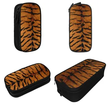 Пеналы с изкуствен принтом сибирски тигър, забавна текстура на кожата на животното, bag-държач за химикалки, голям капацитет, ученически подаръци за студенти, пеналы за моливи - Изображение 2  