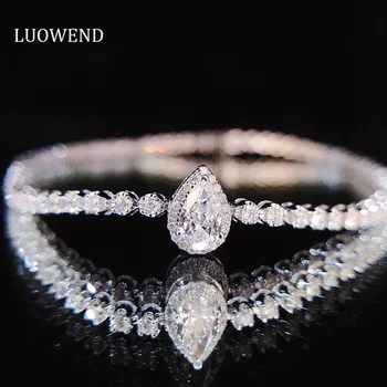 Гривна LUOWEND от 100% бяло злато 18 Карата, обручальный гривна с истински естествени диаманти за жени, луксозни декорации за партита в минималистичном стил - Изображение 1  