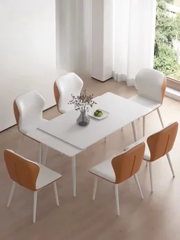 Модерна минималистичная каменна лента, Телескопична сгъваема комбинация от масата за хранене и стол за малко домакинство, Правоъгълна маса за хранене - Изображение 1  