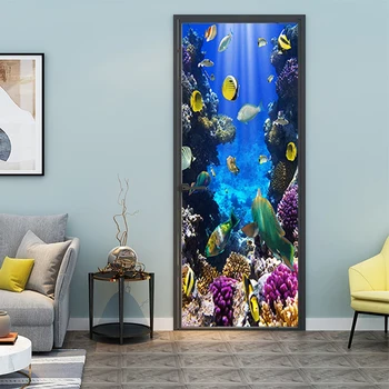 3D стикер на вратата на Подводния свят, Самозалепващи стикер на стената, ремонт със собствените си ръце, Водоустойчив плакат за детска спалня - Изображение 2  