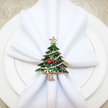 6шт Нов Емайл Планински кристал Коледно Дърво Пръстен за салфетки за сервиране масата за хранене Сватба на Деня на Благодарността Декор домашна кухня ERC201 - Изображение 2  