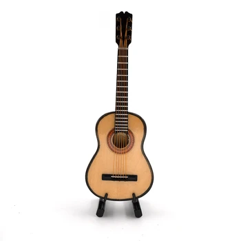 Дървена Умален модел китара естествен цвят на Музикален Инструмент за куклена къща 1/12/6 Аксесоари Фигурка за Украса на Подарък - Изображение 2  
