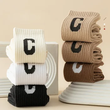 6 Чифта женски чорапи със средна дължина, спортни зимни чорапи, топли, с надпис, висококачествени, удобни чорапи за джогинг, високо качество - Изображение 2  