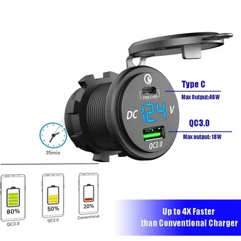Зарядно за 18 W Quick Charge USB 3.0, 48 W Адаптер за бързо зареждане Type-C PD за автомобили, лодки, микробуса, мотоциклет - Изображение 2  