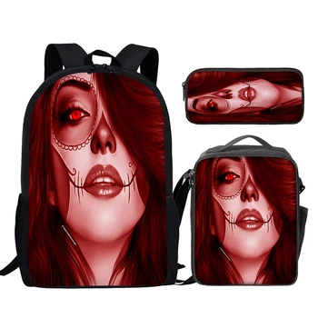 YIKELUO Red Skull Candy Girl с 3D печат, всекидневни модерен ученическа раница за учебници с изолация джоб, чанта за обяд, молив случай - Изображение 2  