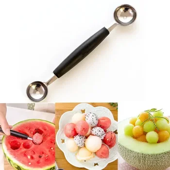 Лъжичка за пъпеш, топки, плодови лъжица за сладолед, Сорбе от неръждаема стомана, инструмент за готвене с две крайни точки, Кухненски принадлежности и приспособления - Изображение 1  