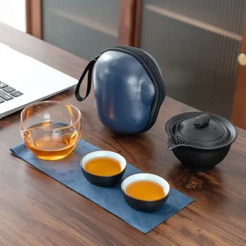 Китайски пътен Преносим керамични чай Gaiwan с машина за чай, чаени чаши, пътна чанта за офис, домашна чаена посуда, подарък за приятел - Изображение 1  