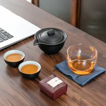 Китайски пътен Преносим керамични чай Gaiwan с машина за чай, чаени чаши, пътна чанта за офис, домашна чаена посуда, подарък за приятел - Изображение 2  