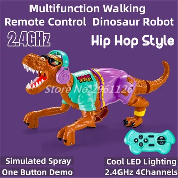 Мултифункционален Електрически Робот динозавър с дистанционно управление, шагающий 2,4 G, която симулира Слаба led осветление в стил хип-хоп, Радиоуправляеми динозаври, Детски играчки - Изображение 1  