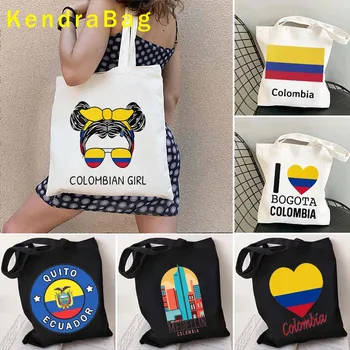 Емблемата На Колумбия, Флаг, Карта, Мультяшная Чанта-Тоут, Колумбийската Момиче, Меделин, Ретро Градски Пейзаж, Национални Символи, Любовно Сърце, Чанти За Купувачи - Изображение 1  