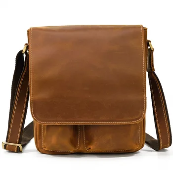 Реколта ежедневни кожена чанта на едно рамо, сгъваем, чанта през рамо от кожата Crazy Horse, чанта през рамо от телешка кожа - Изображение 1  